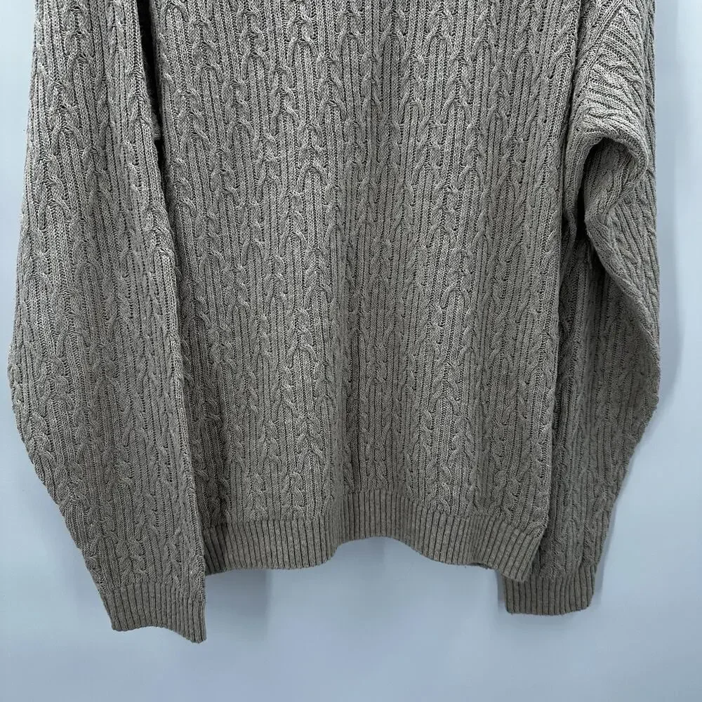 Norm Thompson Sweater‎ Mens Large Cable Knit Vneck Fisherman Beige Pull Over
